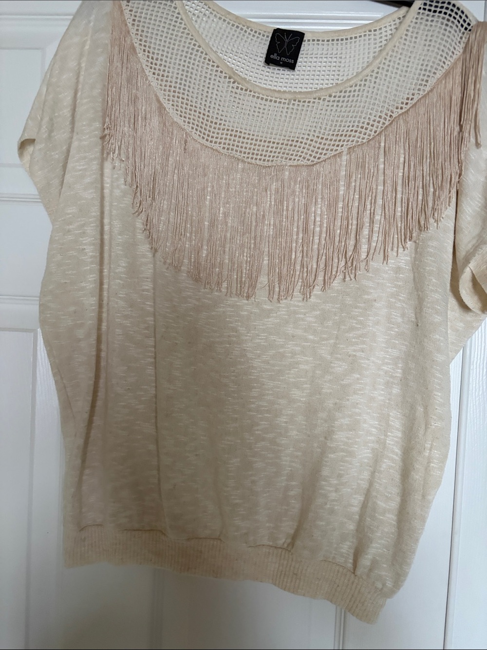Ella Moss Cream Mesh Yoke Top with Fringe